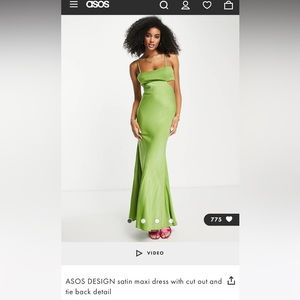 ASOS DESIGN satin maxi dress with cut out and tie back detail size 4